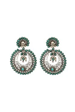 Sangeeta Boochra Silver Chaandbalis With Turquoise Stone