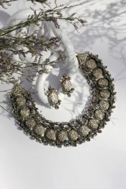 Sangeeta Boochra Handcrafted Silver Necklace & Earrings