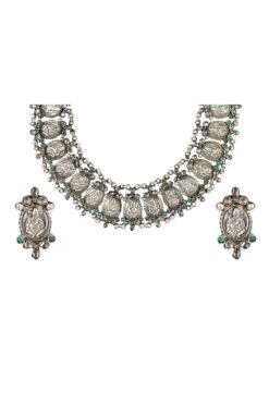 Sangeeta Boochra Handcrafted Silver Necklace & Earrings -Celestiagem Jewelry Shop sbn 5415 3