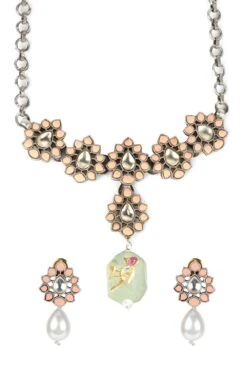 Sangeeta Boochra Silver Necklace Set With Peach Chalcedony Stone 8 Sangeeta Boochra Silver Necklace Set With Peach Chalcedony Stone -Celestiagem Jewelry Shop sbn 5420 3