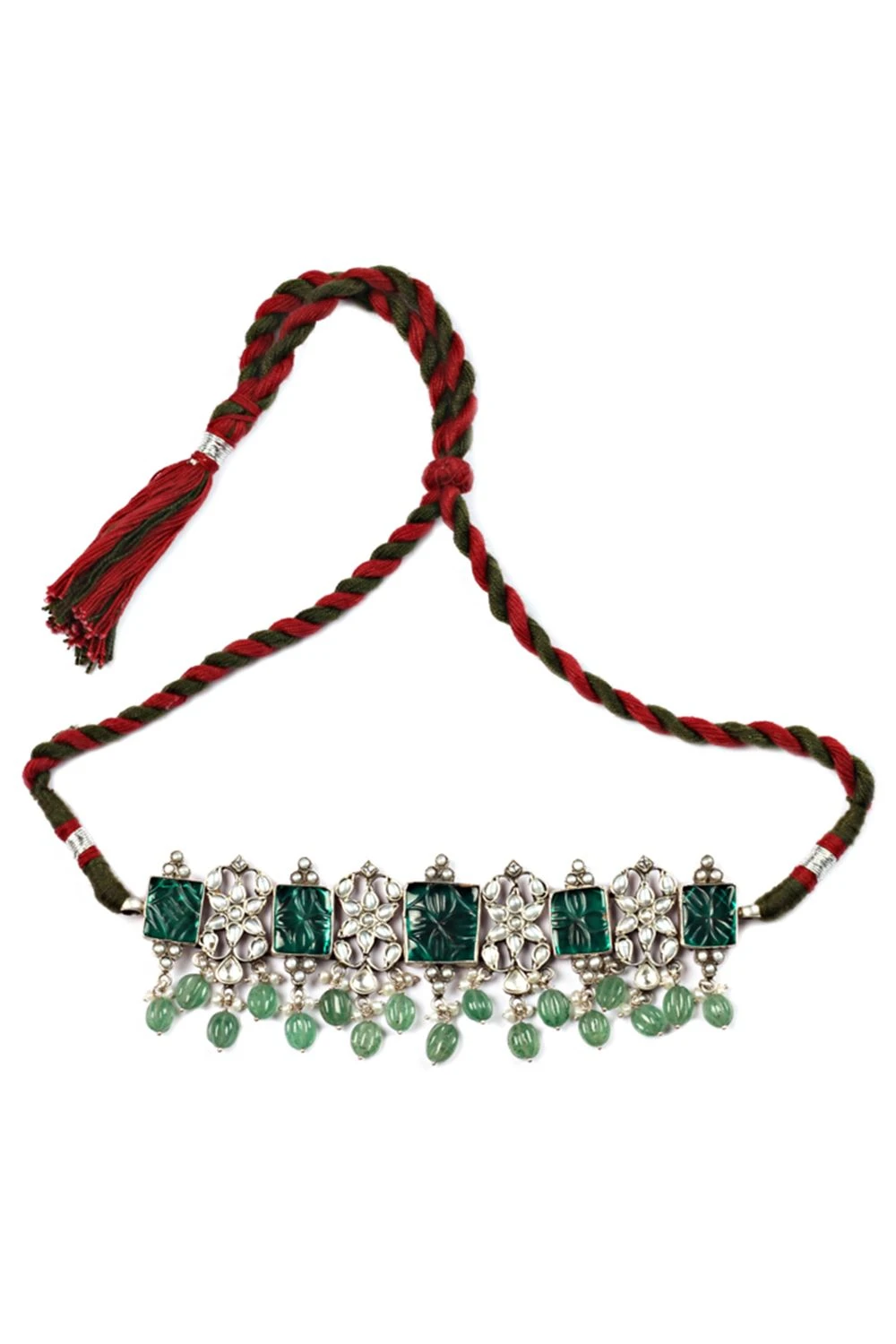 Sangeeta Boochra Handcrafted Silve Choker With Emerald Stones 3 Sangeeta Boochra Handcrafted Silve Choker With Emerald Stones