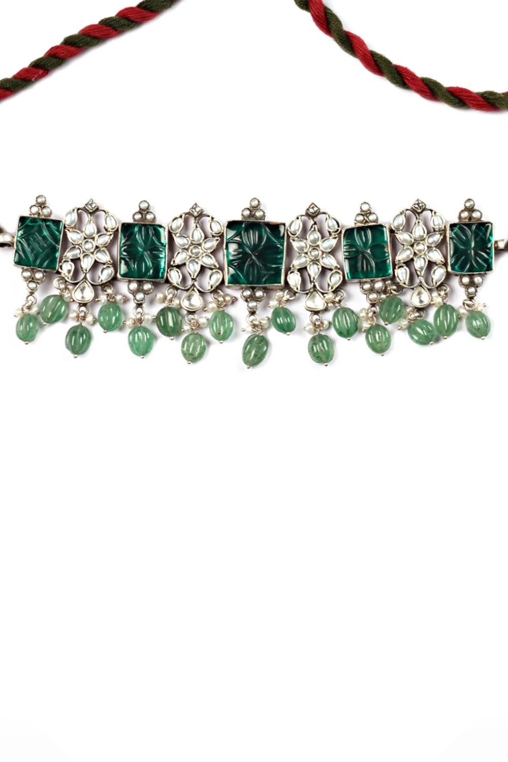 Sangeeta Boochra Handcrafted Silve Choker With Emerald Stones 4 Sangeeta Boochra Handcrafted Silve Choker With Emerald Stones - Image 2