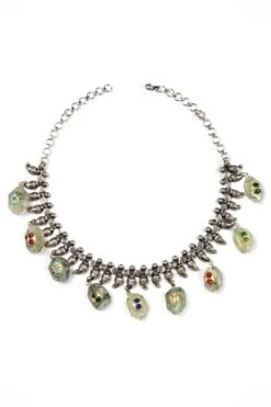 Sangeeta Boochra Silver Necklace With Grey Marbled Stones