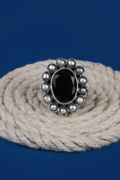 Sangeeta Boochra Silver Handmade Black Stone Ring -Celestiagem Jewelry Shop sbr 5362 4