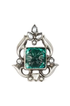 Sangeeta Boochra Handcrafted Silver Ring With Emerald Glass Stone