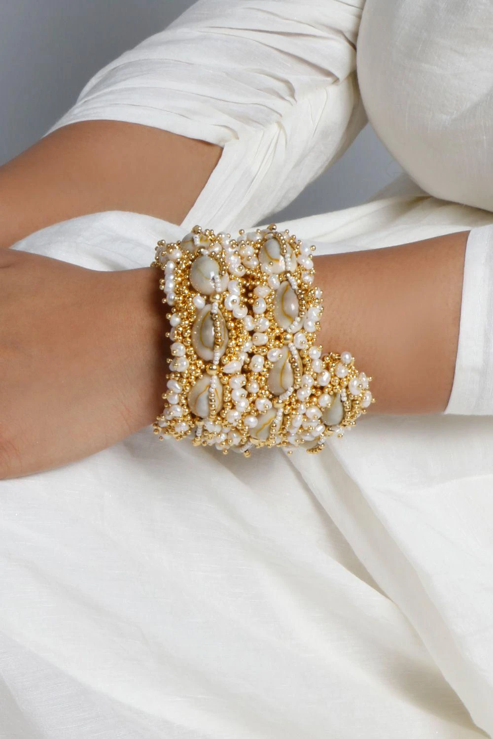 Vaidaan Seashell & Pearl Broad Cuff 4 Vaidaan Seashell & Pearl Broad Cuff - Image 2